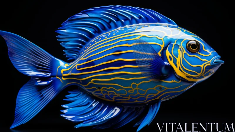 Indigo Blue & Yellow Fish Artwork in Glass Material AI Image