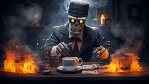 Skeleton at Coffee Table: A Tenebristic Cryptopunk Interpretation
