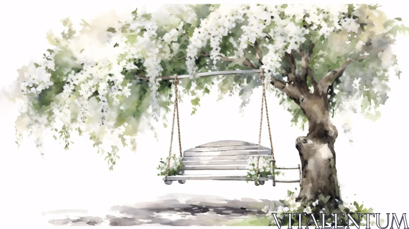 AI ART Watercolor Swing and White Flowers