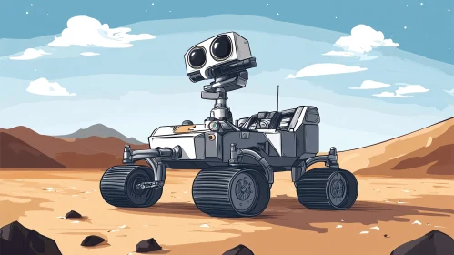 Cartoon Mars Rover on Sandy Surface