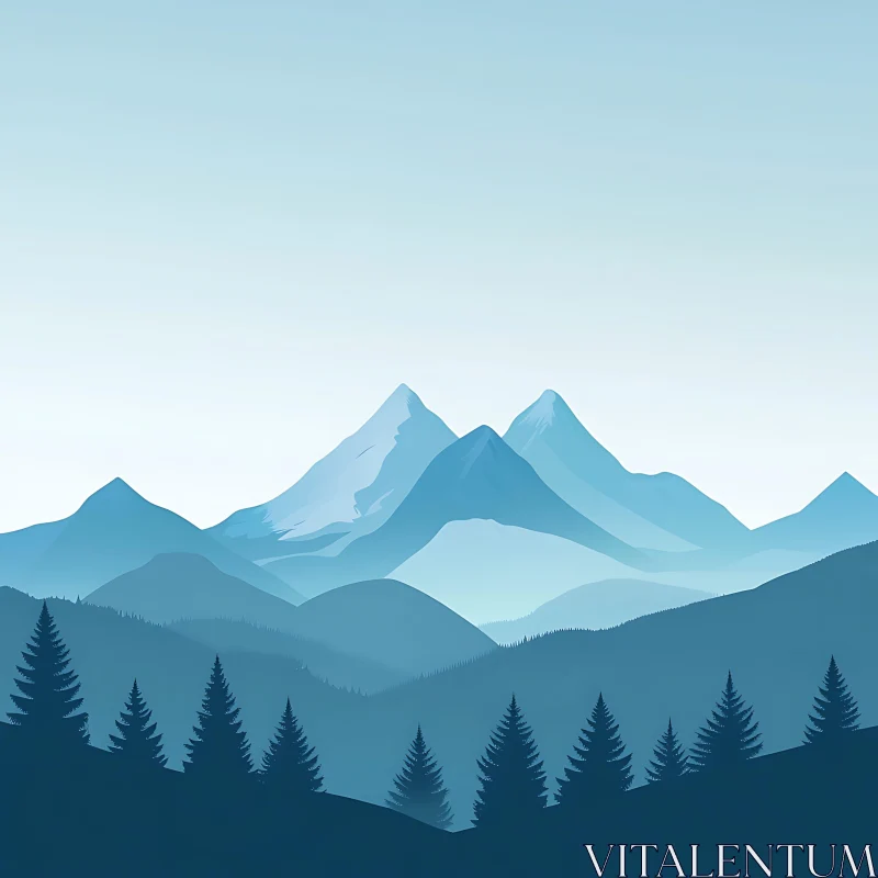 Blue Mountain and Pine Tree Scenery AI Image