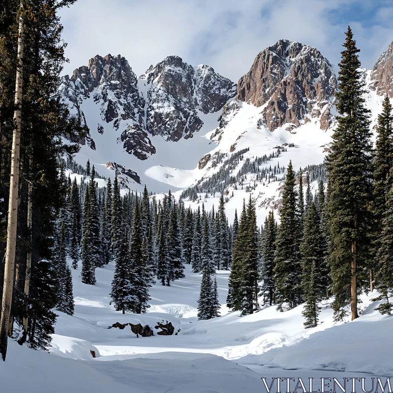 Winter Scene with Mountains and Trees AI Image