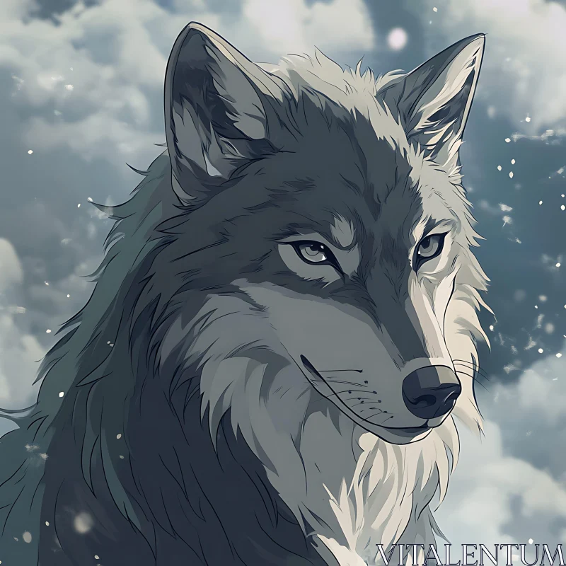 Monochrome Wolf in the Sky AI Image