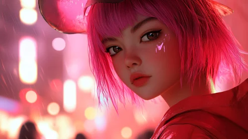 Neon City Anime Girl Portrait