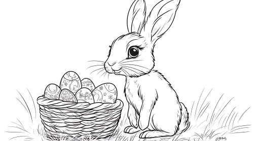 Monochrome Easter Bunny and Eggs