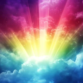 Rainbow Light Rays in Cloudy Sky