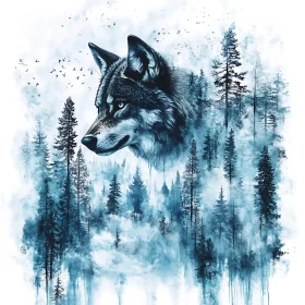 Mystical Wolf in Forest Landscape