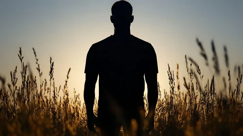 Man Silhouette in Field at Dusk