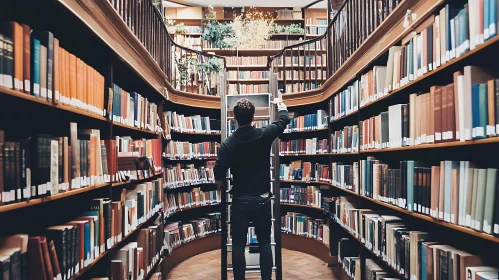 Library with Man on Ladder