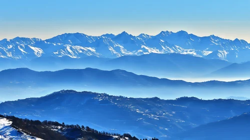 Snowy Peaks in Blue Hues