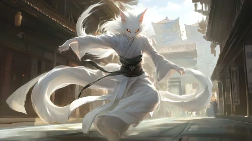 Mythical White Fox Warrior in Ancient Japan