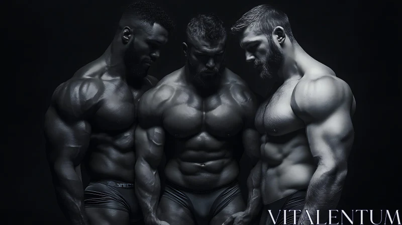 Monochrome Muscle: Three Men in Fitness AI Image