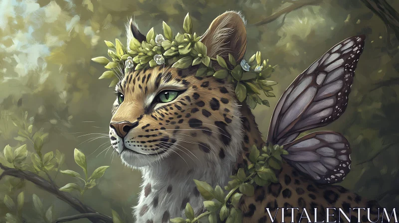 AI ART Whimsical Feline with Floral Crown