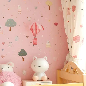 Pink Nursery Room with Cartoon Drawings