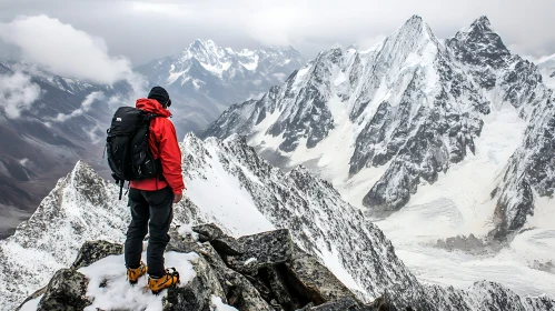 A Lone Figure Amidst Majestic Mountains