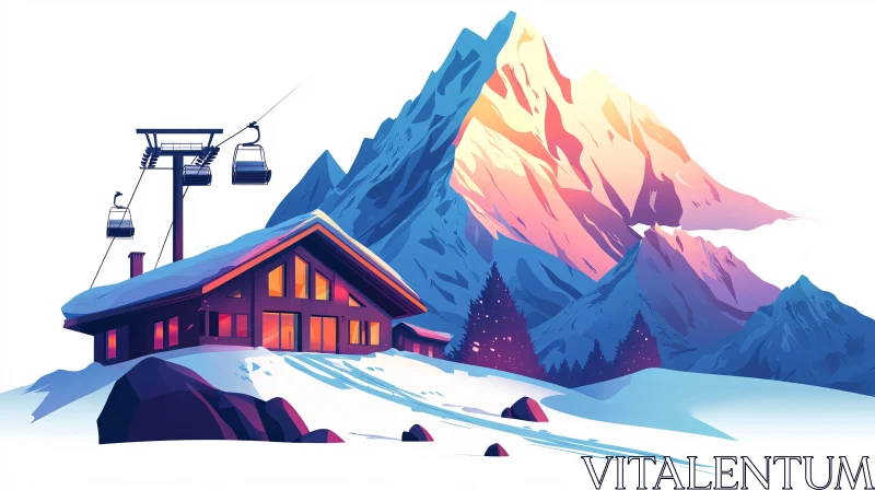 Winter Mountain Landscape with Ski Resort AI Image