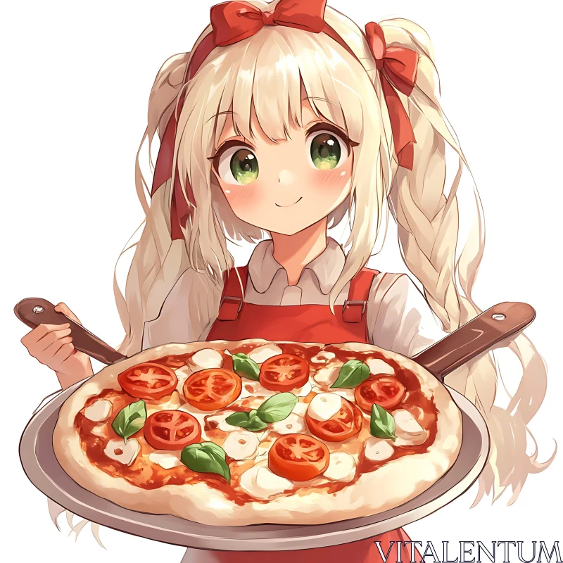 AI ART Anime Chef Girl Presents Delicious Pizza