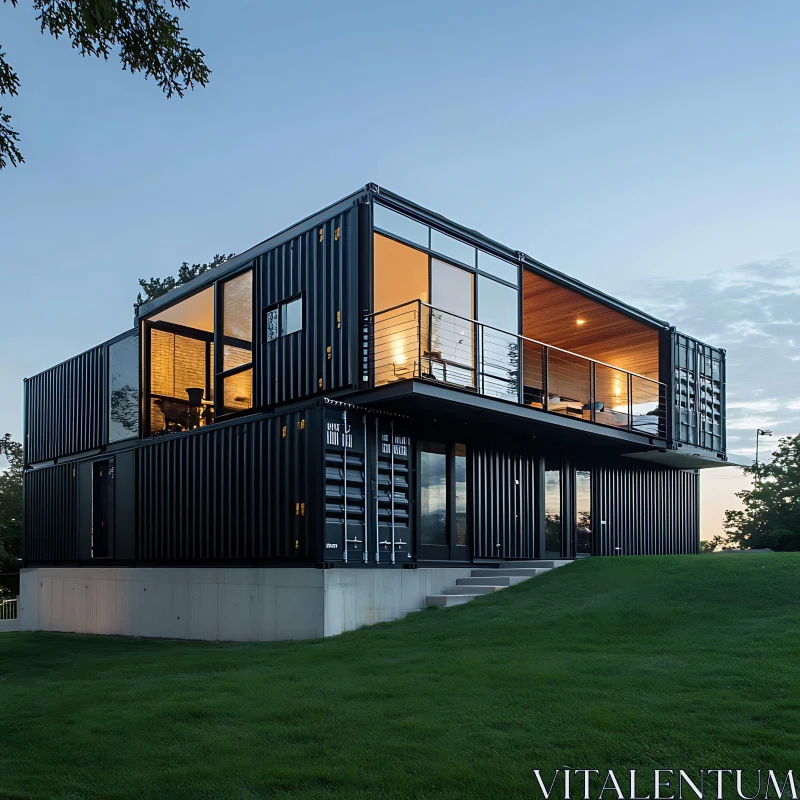 Shipping Container House with Glass Facades AI Image