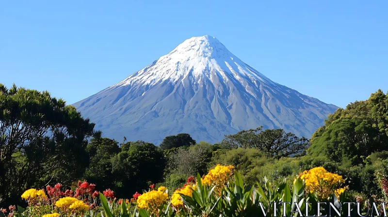 AI ART Mountain View with Flowers