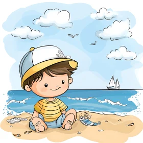 Cartoon Boy Enjoying the Beach