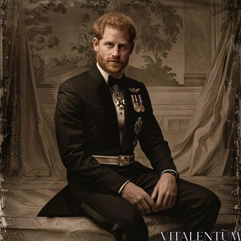 AI ART Regal Portrait of Prince Harry in Military Uniform