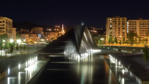 Night View of Illuminated Modern Building