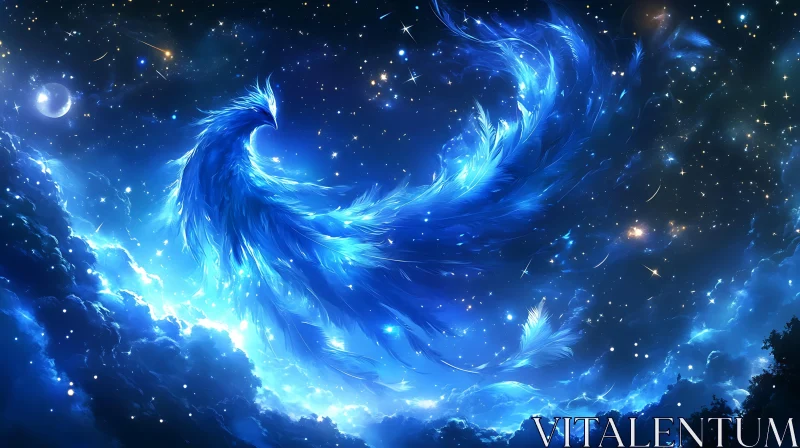 Ethereal Phoenix in a Cosmic Sky AI Image