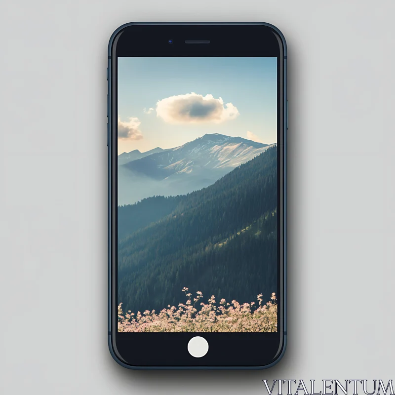 Serene Mountain Landscape on Mobile Device AI Image