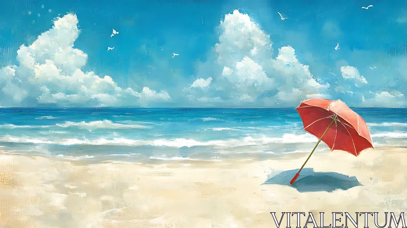 Seaside Serenity with Parasol AI Image