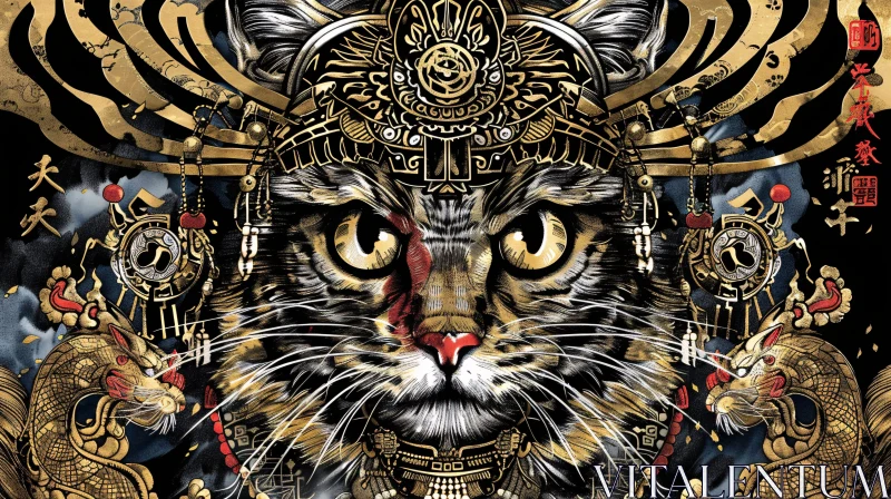 Regal Feline in Golden Adornments AI Image