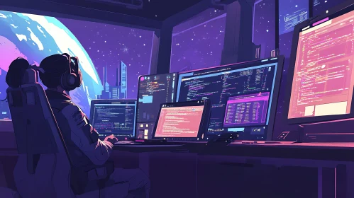 Coder in Space: A Futuristic Programming Hub