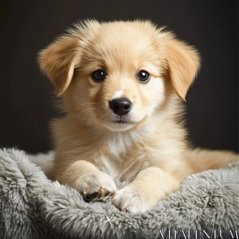 Golden Puppy Resting Close-Up AI Image