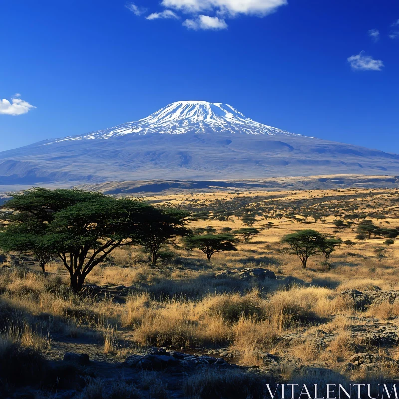 Snowy Peak Overlooking the Savanna AI Image