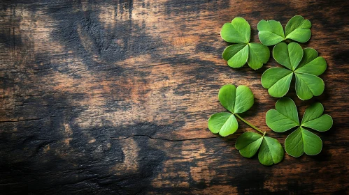 Shamrocks on Dark Wood Background