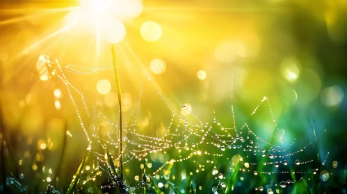 Dew-Kissed Spider Web in Morning Sunlight