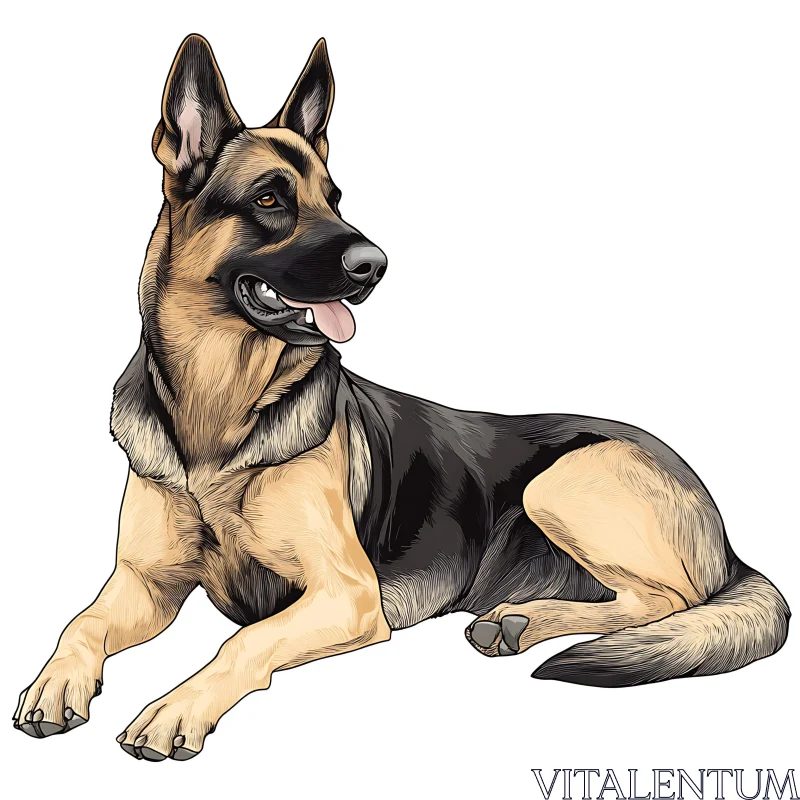 Detailed German Shepherd Illustration AI Image