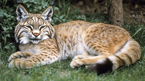 Resting bobcat in natural habitat.