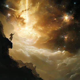 Golden Sky and Cliffside Figure