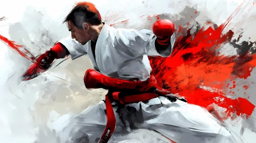 Powerful Karate Action Art with Red Accents