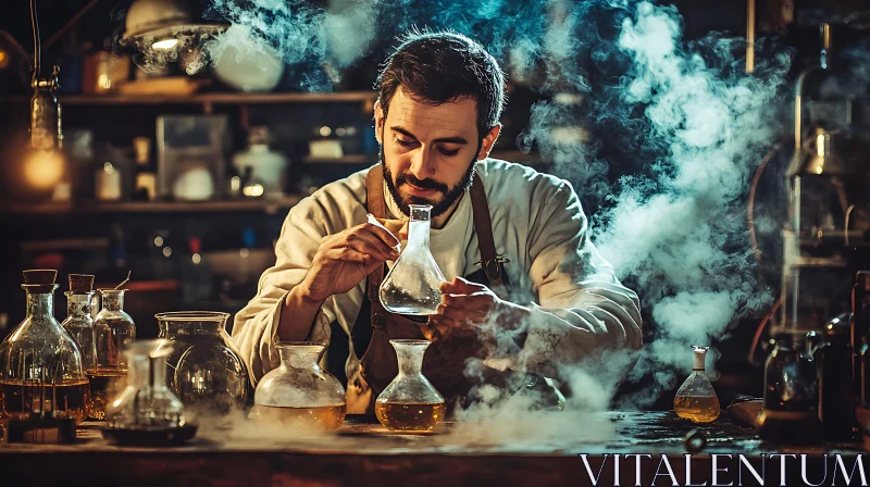 Man Brewing Potion in Laboratory AI Image
