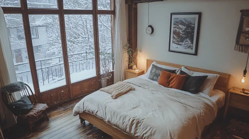 Charming Bedroom Overlooking Snowy Landscape