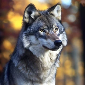 Grey Wolf Close-Up in the Forest