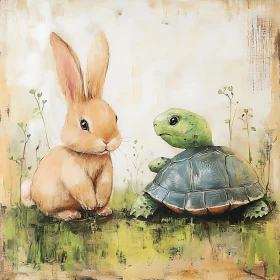 Whimsical Rabbit and Turtle Illustration