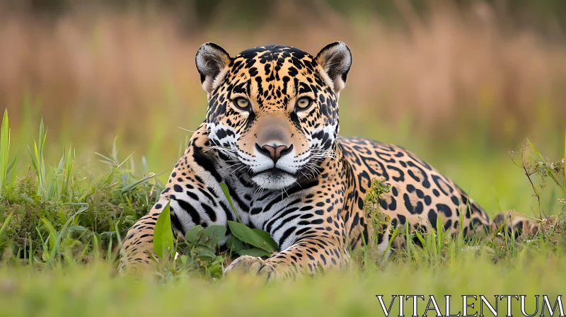 Jaguar Lounging in Green Meadow AI Image