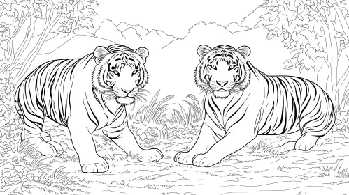 Twin Tigers in Black and White