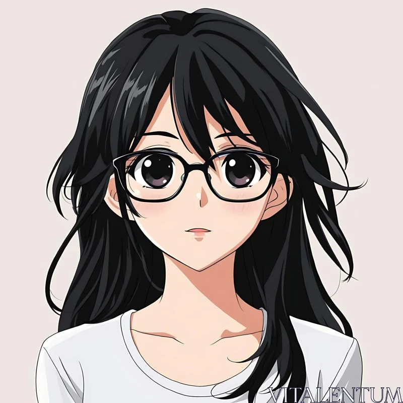 AI ART Anime Portrait of a Girl with Black Hair and Glasses