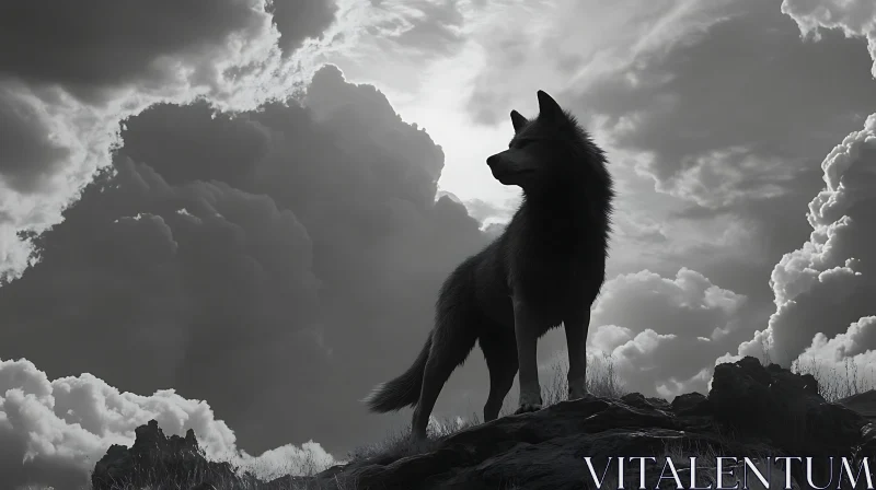 AI ART Monochrome Wolf Portrait with Clouds