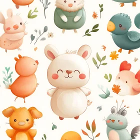 Whimsical Animal Pattern in Soft Hues