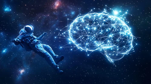 Space Explorer with Glowing Brain