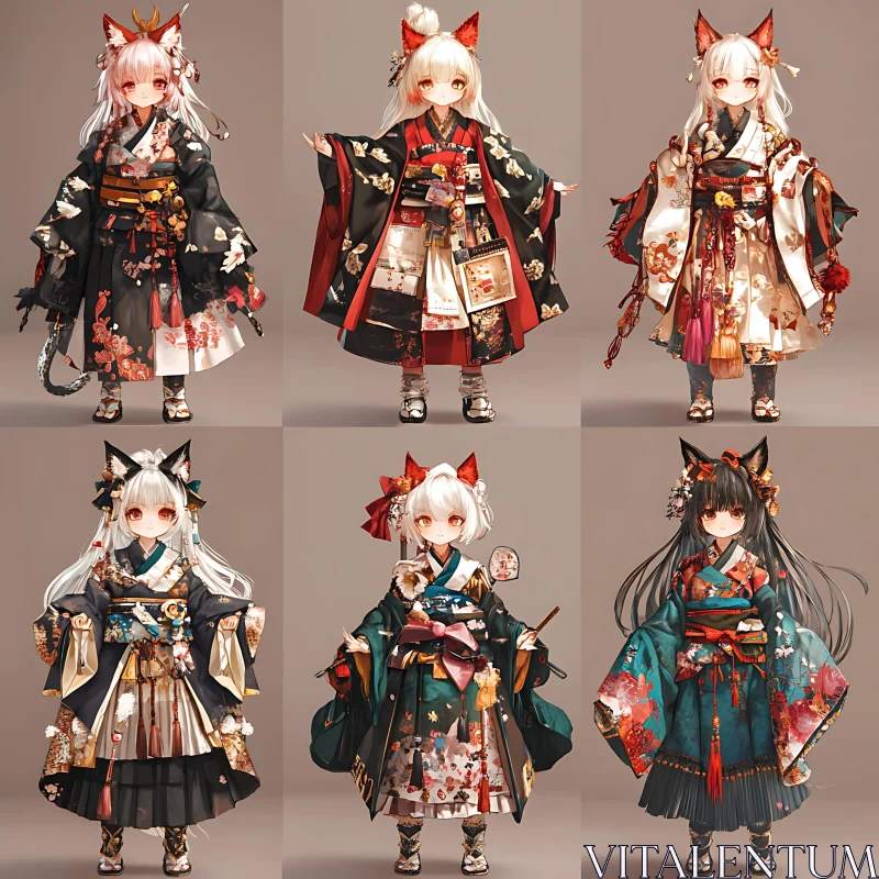 AI ART Six Anime Characters in Beautiful Traditional Attire